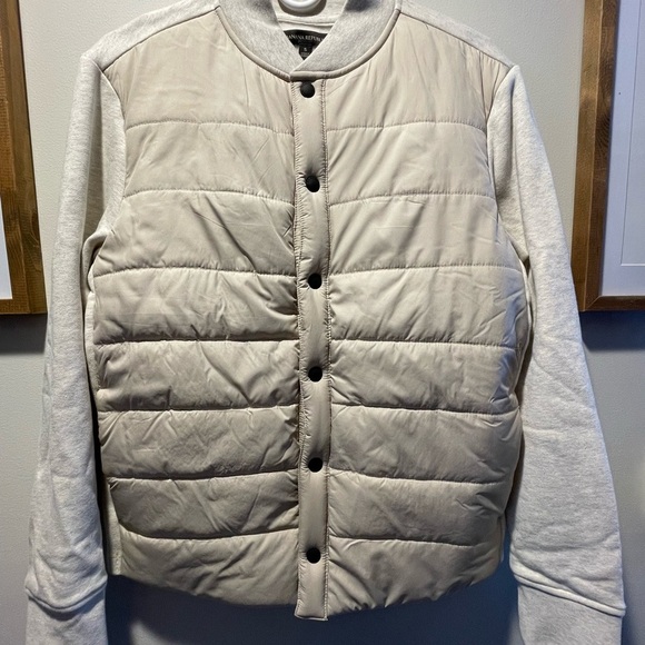 Banana Republic Cream Chalanches Puffer Front Snap Button Jacket Mens Size Small - Picture 1 of 4